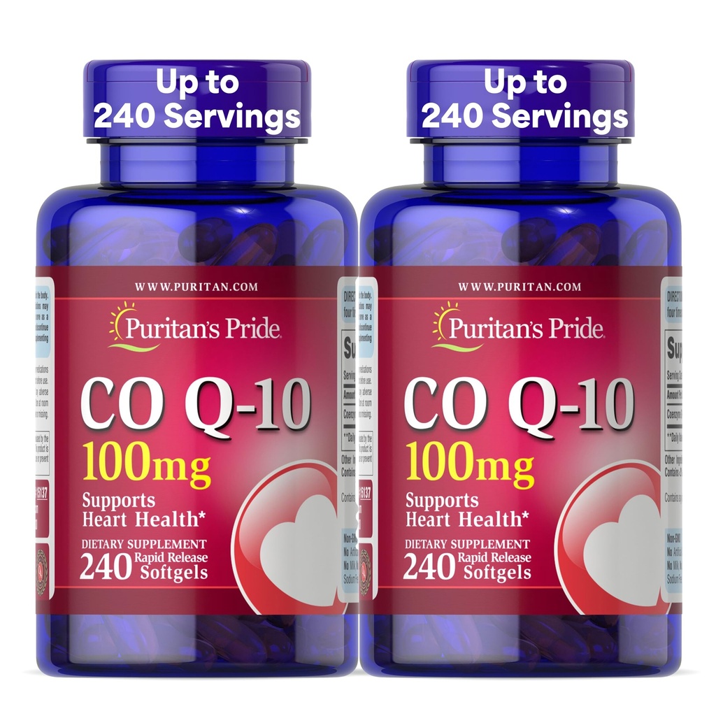 Puritan's Pride Coenzym CoQ10 100mg, Nahrungsergänzungsmittel für Herzgesundheit, Blutdruck, Mund-Gummi-Gesundheit und gesunde Aging-Unterstützung, 240 Rapid Release Softgels, 2-Pack