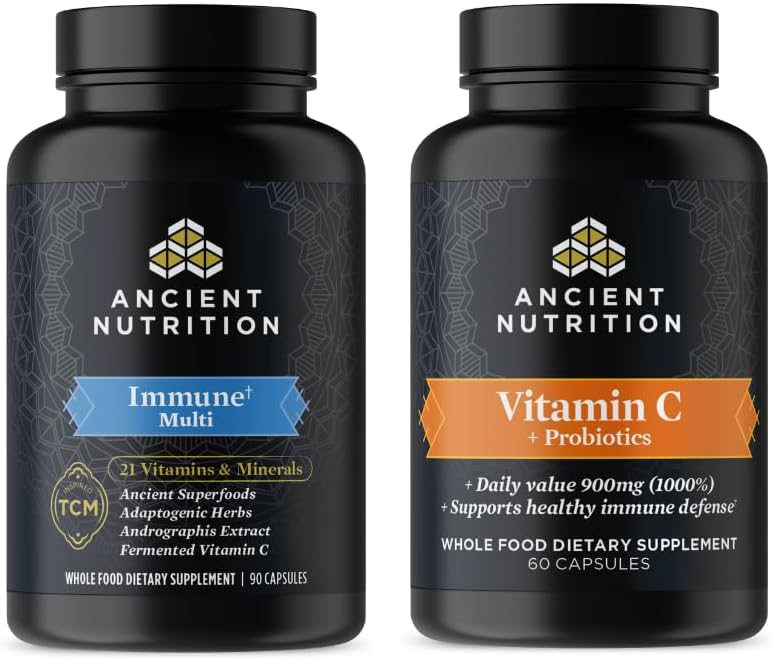 Antike Ernährung Multi Immunkapseln, 90 Zähler + Vitamin C + Probiotika Kapseln, 60 Zähler