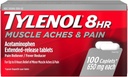 Tylenol 8 Hour Muscle Aches and Pain Caplets, 100 Count Per Bottle (3 Flaschen)