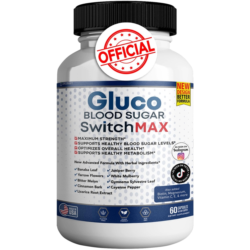Gluco Blood Sugar Switch Max Toute la formule naturelle pour maintenir des niveaux sains, la force maximale quotidienne des examens sanguins (1 boîte - 60 capsules)