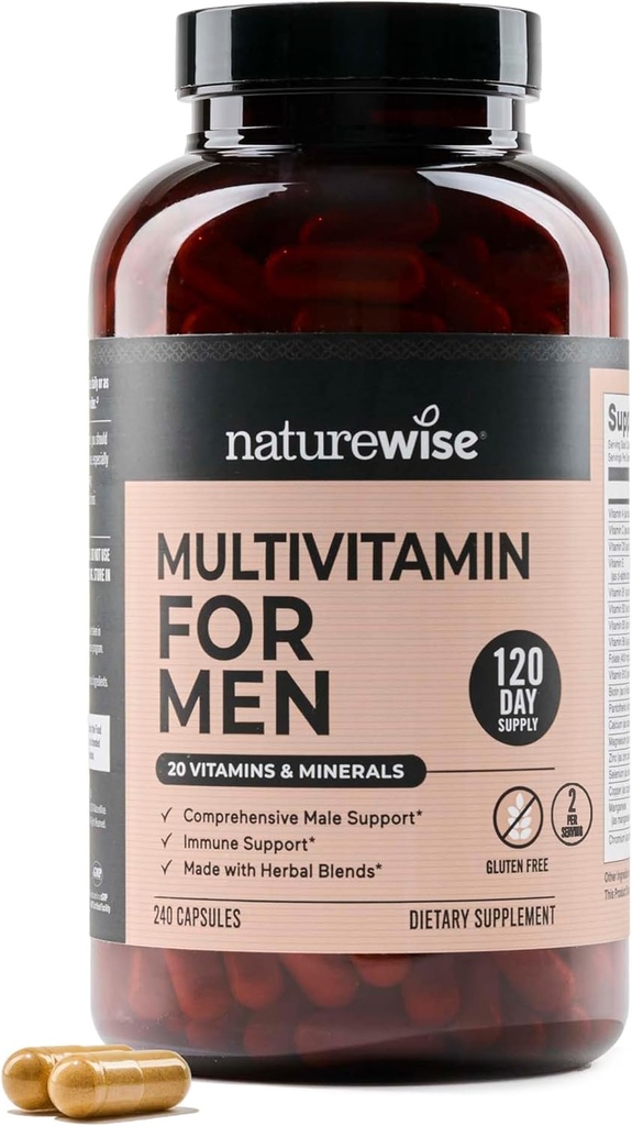 NatureWise Multivitamin für Männer - Tägliche männliche Unterstützung - Mineralien & Kräuter für Energie, Leistung, Immunität - mit Vitamin A, C, D, B-Komplex - Soy & Glutenfrei, Non-GMO - 240 Kapseln[6-Monat Versorgung]