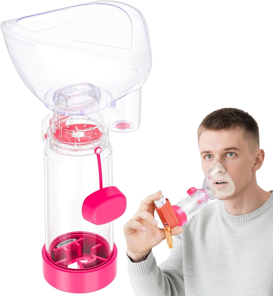 NESSI OTC Spacer Erwachsene mit Maske Spacer und Mundstück Spacer (Pink)