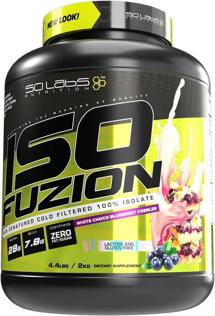 Iso Fuzion 100% Whey Isolate 28g Nicht-gesättigtes Proteinpulver, White Choco Blueberry Cobbler, 4.4lb