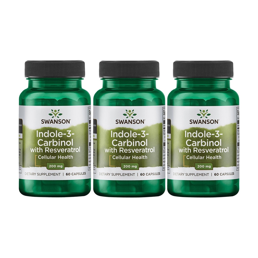 Swanson Indole-3-Carbinol mit Resveratrol - I3C Supplement Förderung des zellularen Schutzes - Natürliche Ergänzung zu helfen, gesunden Hormon Balance zu halten - (60 Kapseln, 200mg Jeder) (3 Packung)