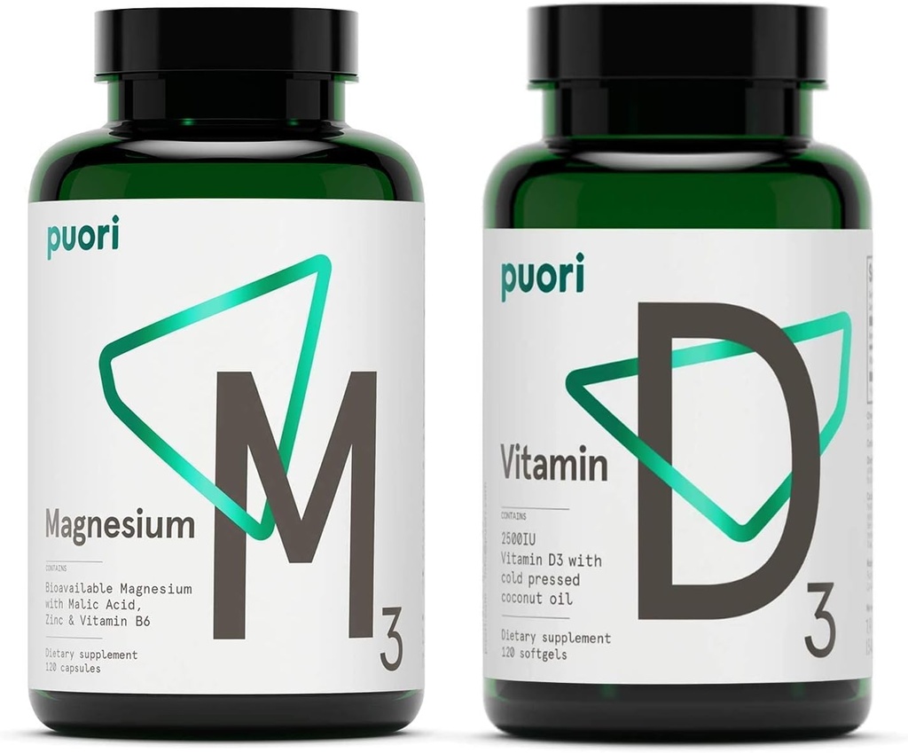 Puori Vitamin D3 und Magnesium Zink Ergänzung Bundle für gesunde Muskelfunktion, Knochengesundheit, Immununterstützung und Calciumaufnahme- Non-GMO und Gluten-frei