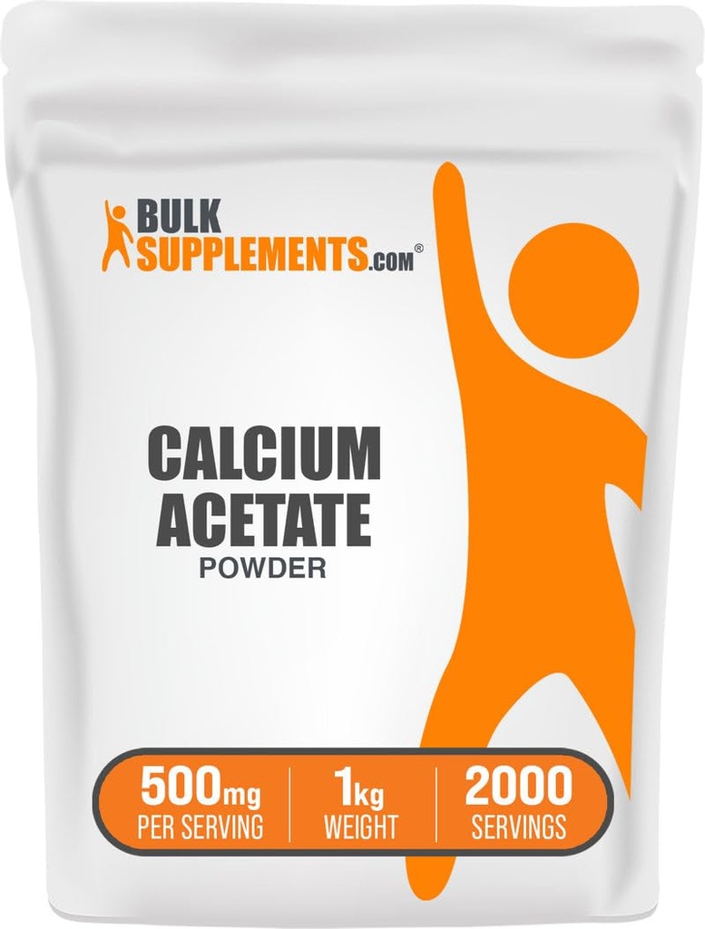 BulkSupplements.com Calciumacetat-Pulver - Kalzium-Zusatz, Lebensmittel-Grad - Rein & Glutenfrei, 500mg pro Servierung, 1kg (2.2 lbs) (Pack von 1)