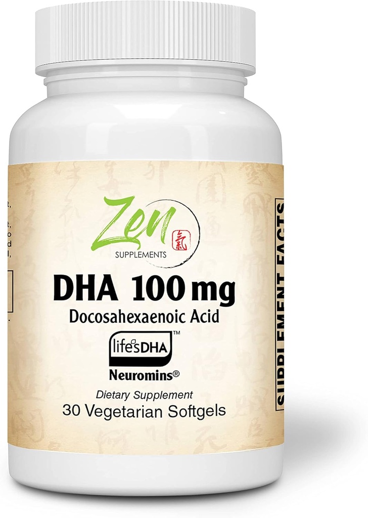 Zen Supplements - Neuromins DHA 100 Mg - Vegan & Algae Sourced DHA Supplement unterstützt Augengesundheit, Herzgesundheit und Optimales Wellness 30-Vegcaps