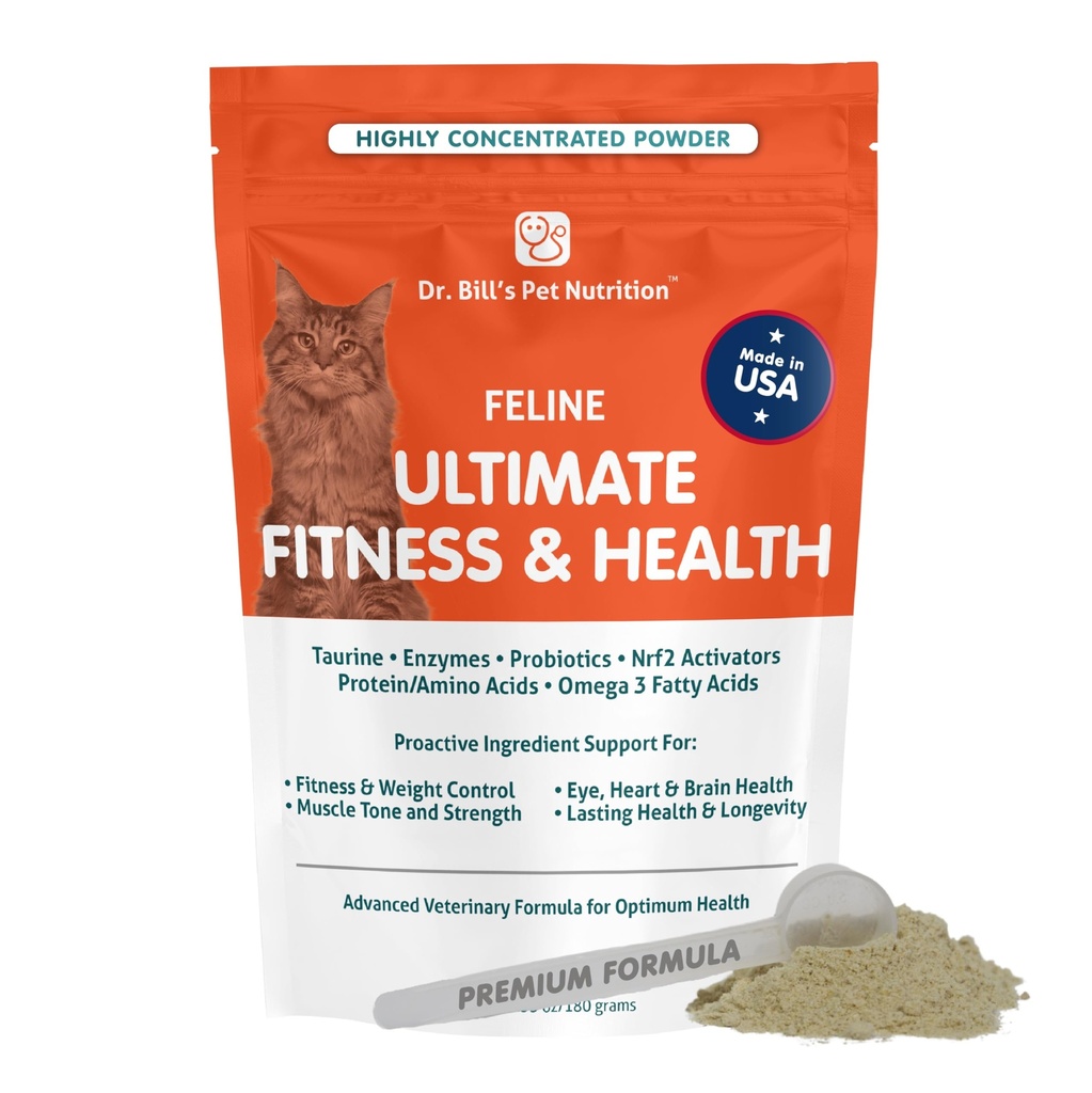 Le Dr Bills Feline Ultimate Fitness & Health (en anglais seulement) Poudre multivitamine de chat - Supplément quotidien (en anglais seulement)