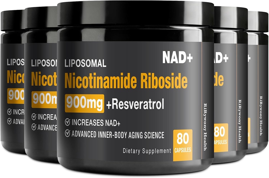 NAD Ergänzung - NAD+ mit Nicotinamid Riboside (NR) und Resveratrol Quercetin 900mg Pure Organic NAD Plus für Cellular Repair Healthy Aging Brain Function, 80 Kapseln (Pack von 5)