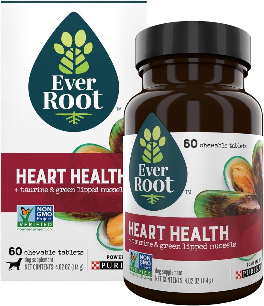 EverRoot Hundeherz ergänzt Herzgesundheit Kautabletten mit Taurine und Grün-Lipped Mussels - 4.02 oz. Canister
