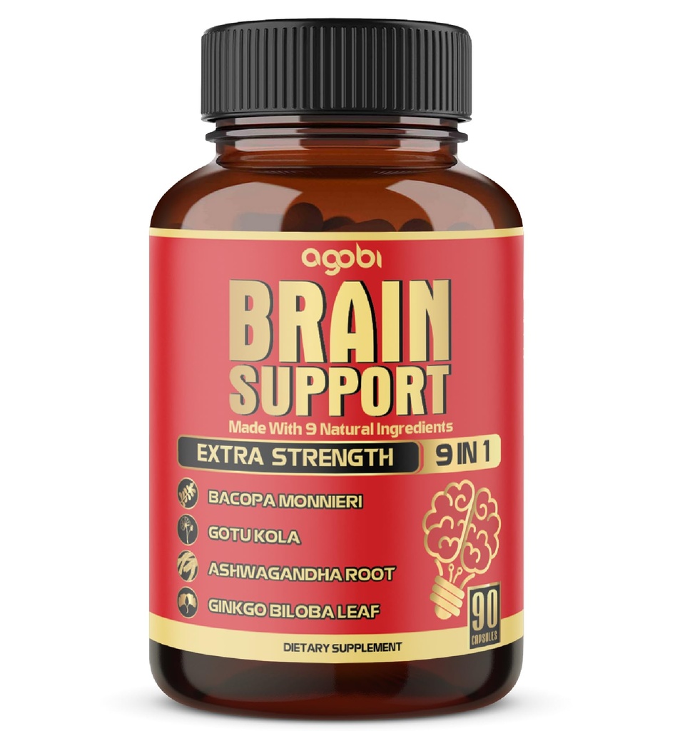 9in1 Brain Support Supplement - Konzentrat Ashwagandha Wurzel, Gotu Kola Pulver, Bacopa Monnieri Pulver und mehr - 90 Kapseln - 3 Monate Versorgung