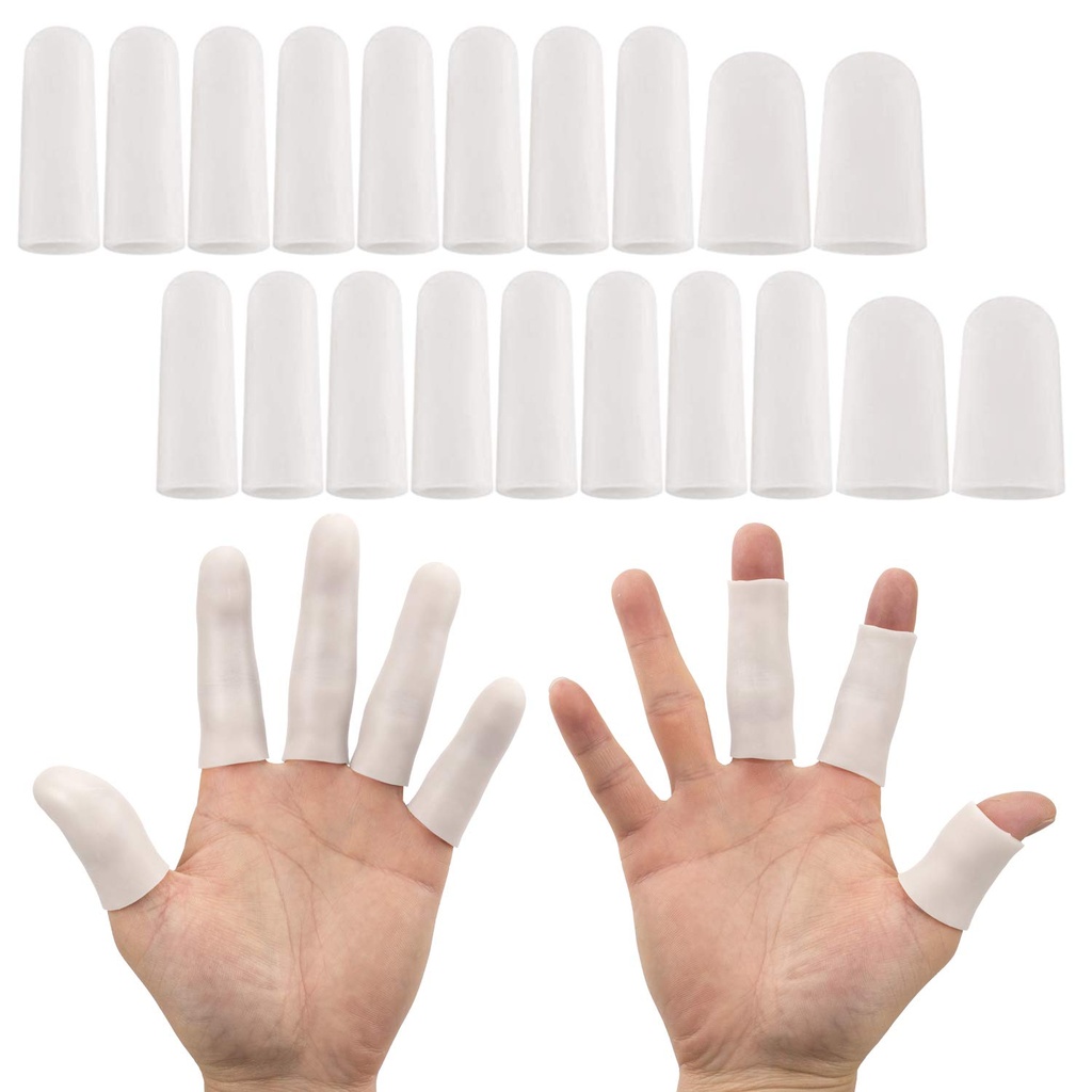 ANCIRS Gel Finger Support Gants Protecteur, Gel Finger Bottes/Covers - Différentes tailles Silicone bouts de doigts pour les mains Cracking, Eczema Peau (20pcs blanc)