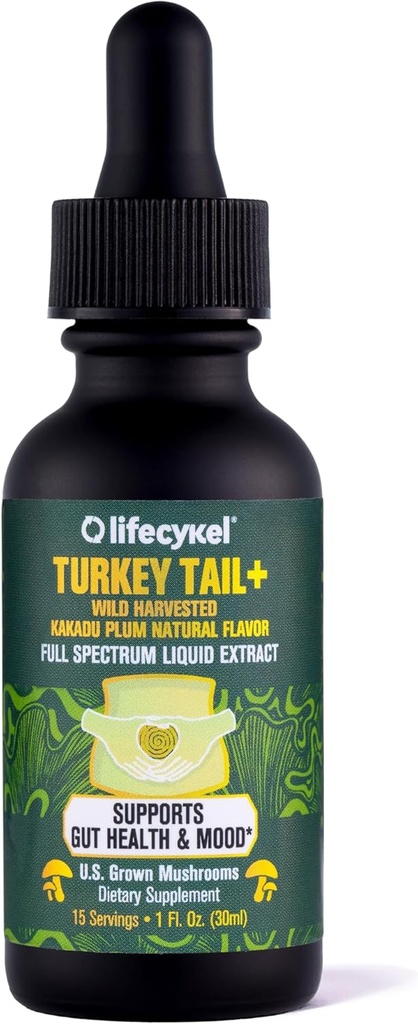 Life Cykel - Tail Mushroom Liquid Extract mit Kakadu Plum - Immununterstützung und Verdauungshilfe Präbiotische Ergänzung - Vegan, Non-GMO und Glutenfrei - 1 Fl Oz