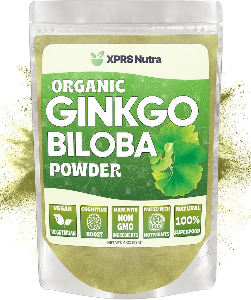 XPRS Nutra Organic Ginkgo Biloba Powder - Gingko Biloba Ergänzungen für Kognition - Vegan Friendly Ginkoba Biloba Organic - Immunität Boosting Ginkgo Biloba Powder (4 oz)
