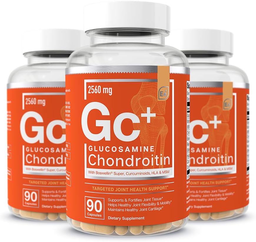Wesentliche Elemente Glucosamin Chondroitin MSM Boswellia Serrata Hyaluronsäure Supplement Joint Support Antioxidant Supplement für Flexibilität - 270 Kapseln (3 Pack)