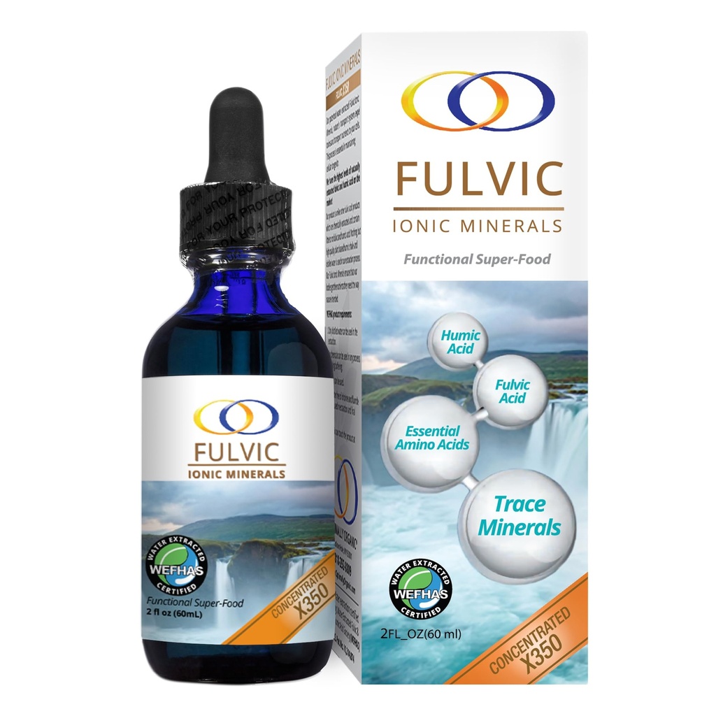 Optimally Organic Water Extracted Fulvic Ionic Minerals X350 - Patentierte BioActive Fulvic Acid, Huminsäure, Trace Minerals, Elektrolyte & Essential Amino Acids - 8+ Month Supply!