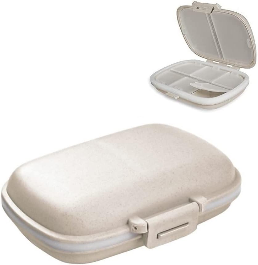 Daily Pill Organizer 1 Travel Portable Pill Case 8 Compartiments Pill Box with Seal Ring Hydraure Proof Small Medicine Vitamine Holder Container for Pocket Purse Waterproof Pill Supplement Case (Beige)
