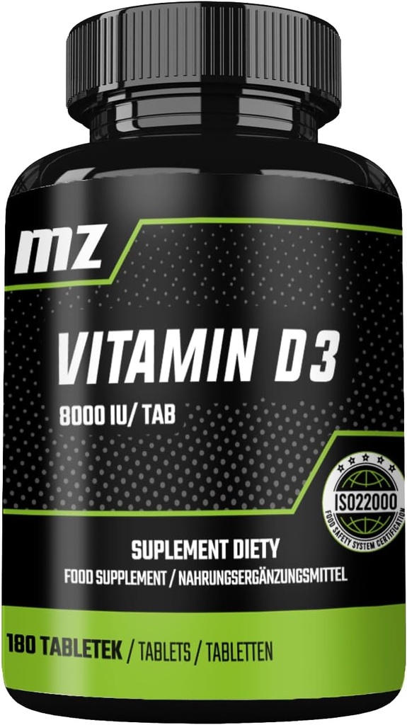 Vitamine D3 2000 UI dans un comprimé - 180 comprimés - dure pour 720 portions - soutient l'équilibre calcique et la santé des os - supplément alimentaire par MZ
