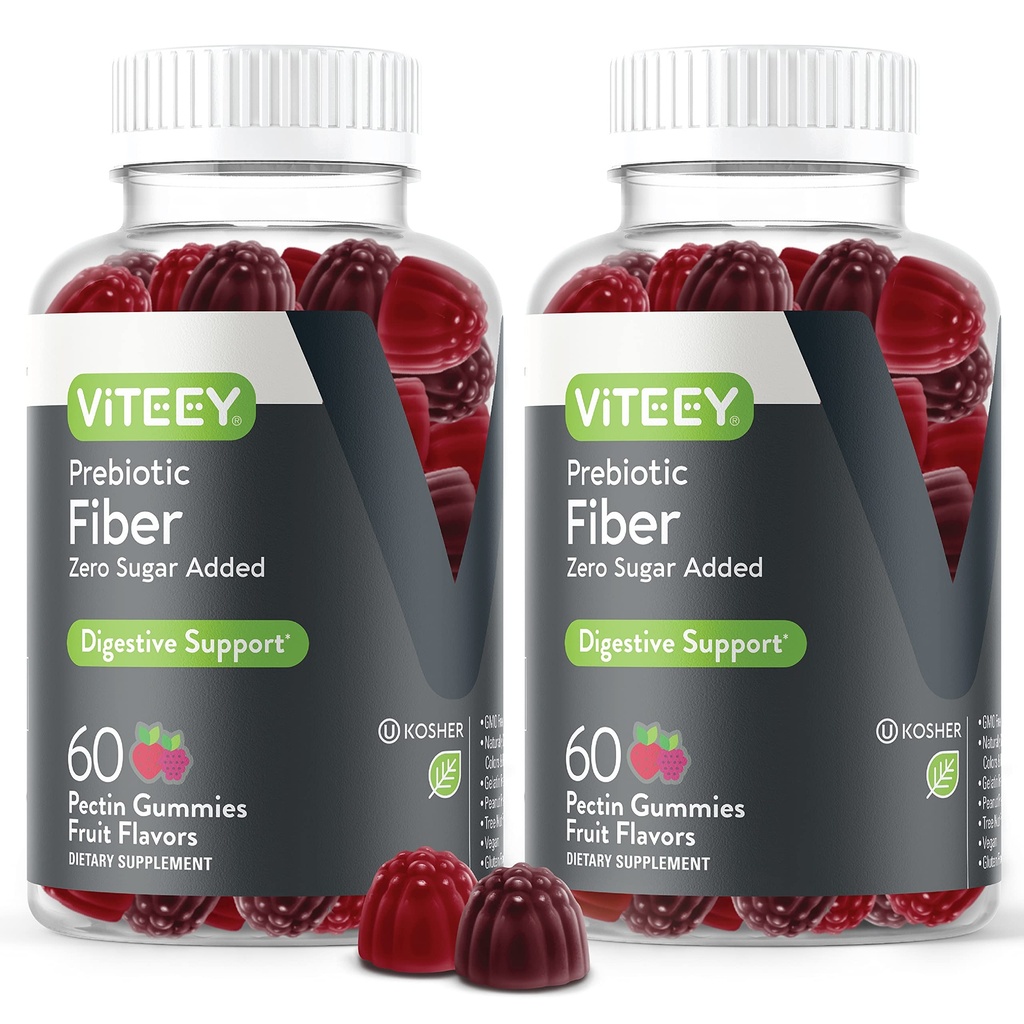 VITEEY Prebiotic Fiber Gummis für Erwachsene, 4g - Gut Health & Digestive Soluble Fiber Supplement Gummies - Zero Sugar Hinzugefügt, Vegan, Gluten-Free - 120 Count