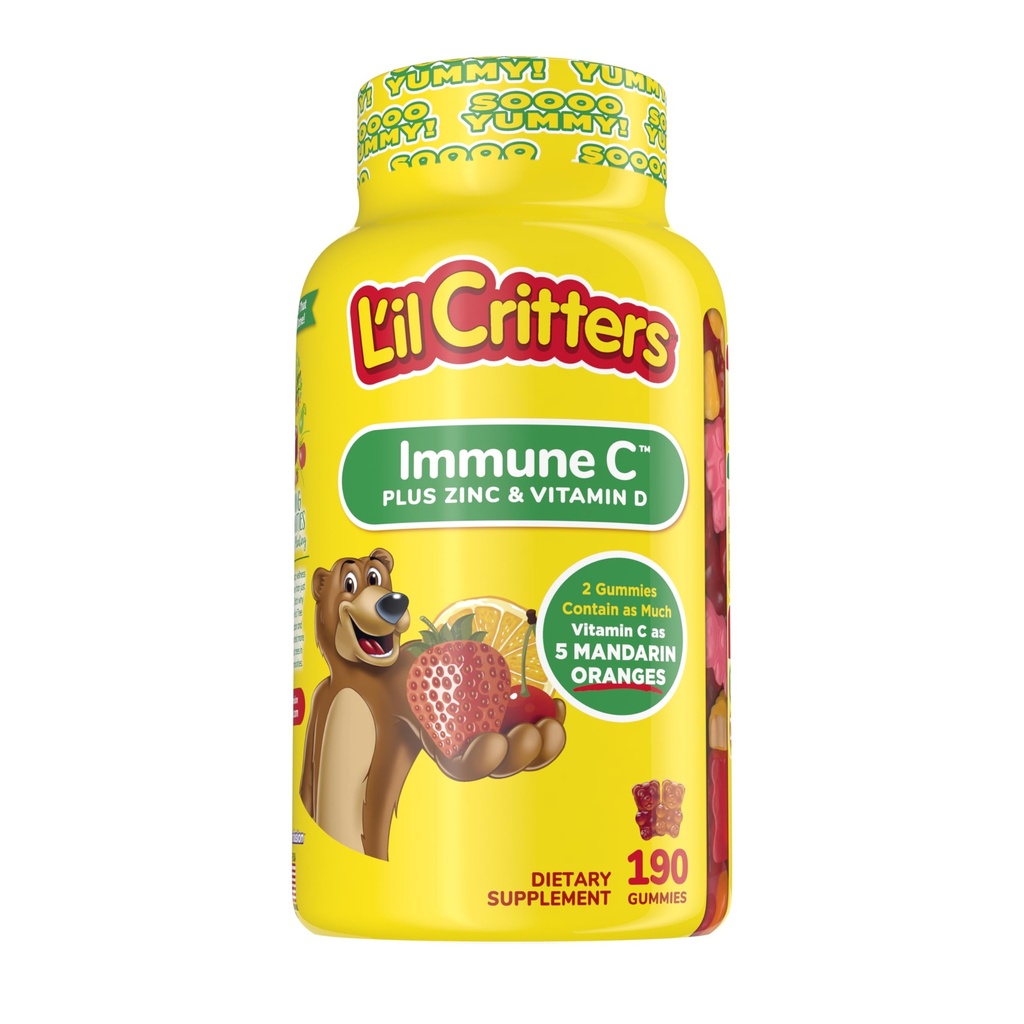 L'il Critters Kinder Immun C Gummy Supplement mit Vitamin C, Zink und Vitamin D3 für Immununterstützung, 190 ct (95-190 Tage Versorgung), 4 köstliche Aromen aus Amerikas Nummer eins Gummy Vitamin Marke