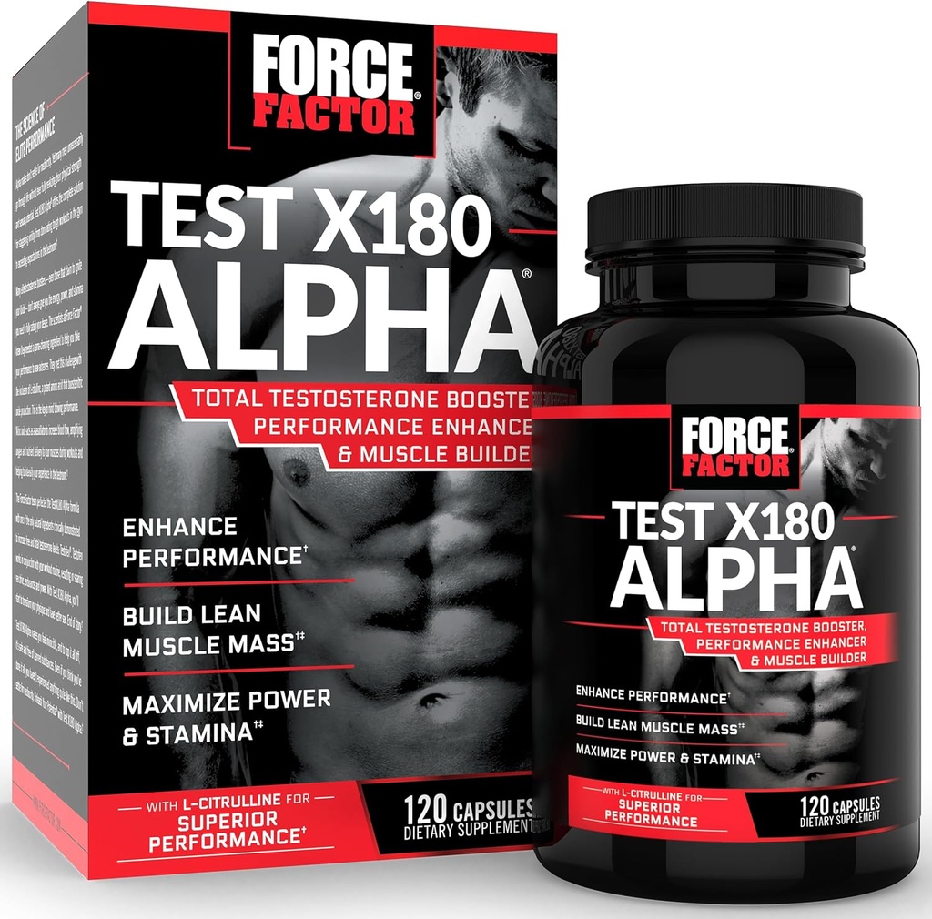 Kraftfaktor-Test X180 Alpha Testosteron-Booster für Männer, Testosteron-Ergänzung mit patentiertem Fenugreek & L-Citrullin zu fördern Lean Muskel, Stärke, Energie, Leistung & Leistung, 120 Kapseln