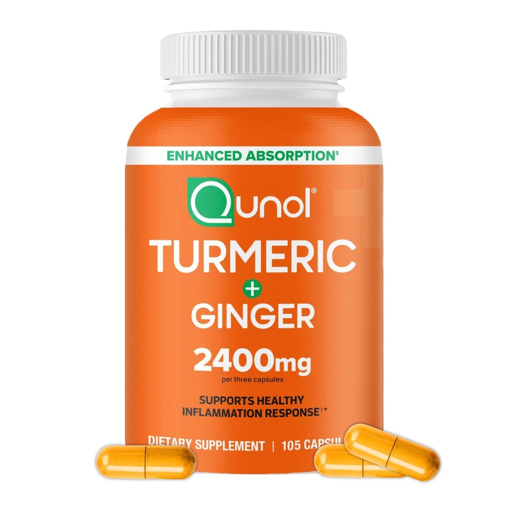 Curcumine turcumaque avec poivre noir et gingembre, 2400mg Extrait turcumaque avec 95% Curcuminoïdes, Supplément de force supplémentaire, Absorption améliorée, Supplément de soutien interarmées, 105 Compte