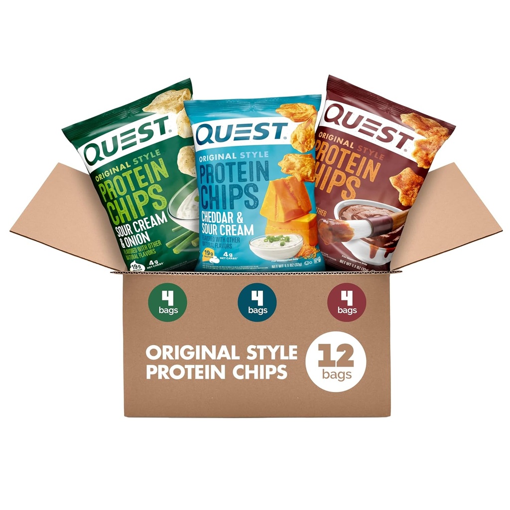 Quest Nutrition Protein Chips Variety Pack, BBQ, Cheddar & Sour Cream, Sour Cream & Onion, High Protein, Low Carb, 1.1 oz (Pack von 12)