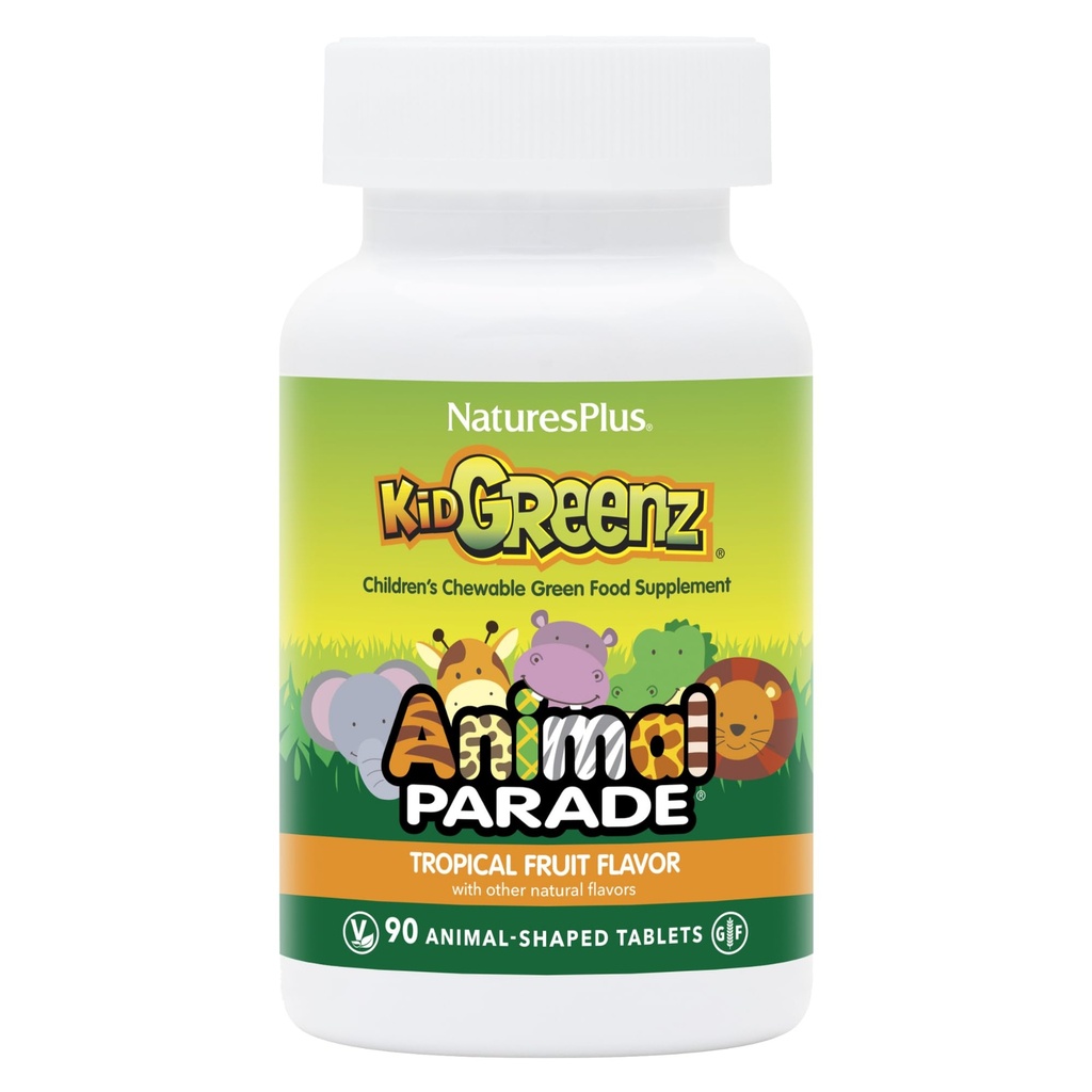 Natures Plus Animal Parade KidGreenz - 90 Tier-Shaped Kautabletten, Packung mit 3 - beinhaltet Superfood Blend - Vegetarisch, Glutenfrei - 270 Gesamt Servierungen