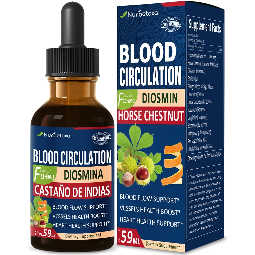 Blutzirkulation Horse Chestnut Extract Flüssigkeitstropfen, Castaño de Indias y Diosmina para la Circulacion y Varices, Nitric Oxide Supplement für Blutfluss, Druck &amp; Herzgesundheit.2 oz
