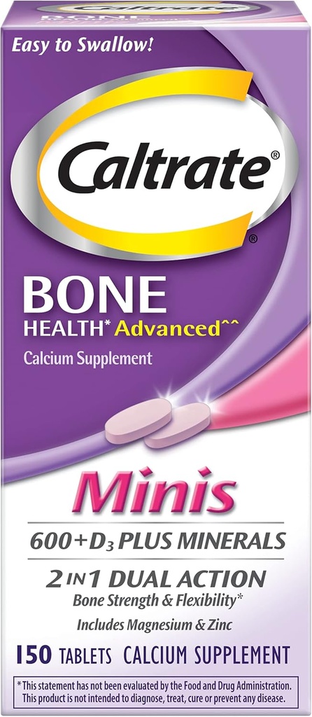 Calcium de calcium et supplément de vitamine D3 Plus comprimés minéraux mini, 150 ea (paquet de 4)