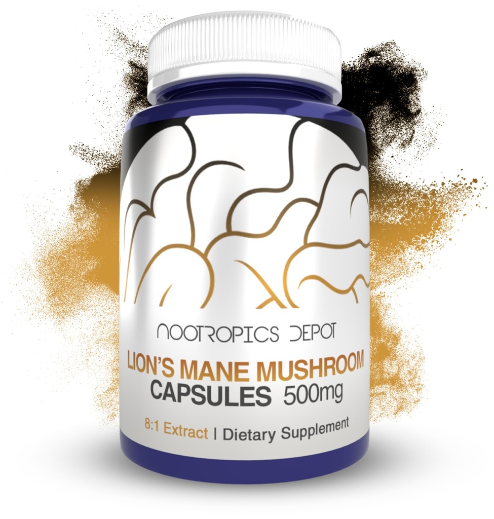 Nootropics Depot Lions Mane Mushroom Capsules | 8:1 Ganze Fruchtkörper Dual Extract | 500mg | 60 Count | Hericium erinaceus