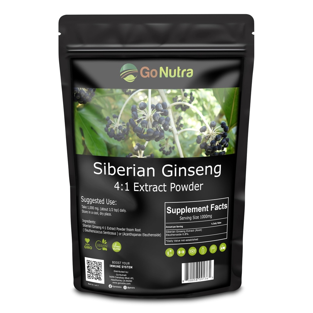 Go Nutra Sibirische Ginseng - Eleuthero Root Powder | 4:1 Extrakt 4X Times Stronger | Unterstützt Energie & Stamina | Natürliche & adaptogene s Eleutherococcus Senticosus | Non-GMO | 1lb (16 Unze)
