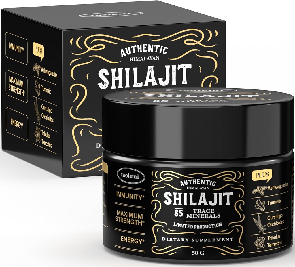 Shilajit Pure Himalayan Organic, Taolemi 50g Jar Natural Shilajit Resin für Männer und Frauen, 85+ Trace Minerals & Fulvic Acid, Pure Himalayan Extract, Natural Energy and Vitality Enhancer, 800MG, 62.5 Ser