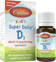 Carlson Kid's Super Daily D3, 600 IU (15 mcg) pro Tropfen – Flüssiges Vitamin D Tropfen für Kinder, 90 Tropfen (2.54 mL), Vegetarisch, Ungewohnt