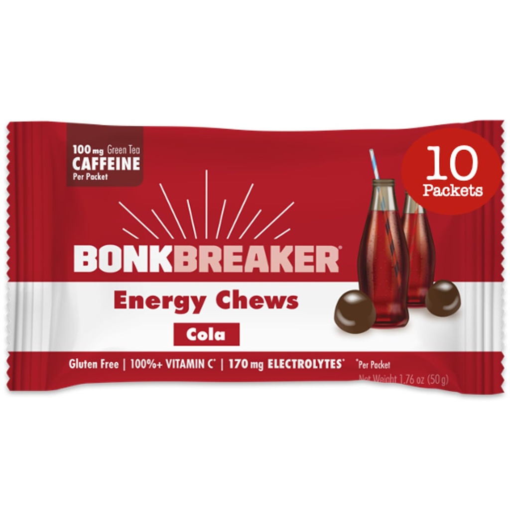 Bonk Breaker Energy Chews, Dairy-Free, Gluten-Free Zutaten, um schnelle Energie und Fokus, 1 Box von 10 Paketen, Cola