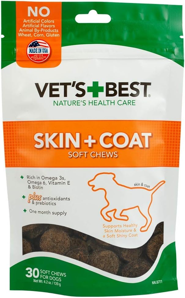 Vet's Best Skin & Coat Dog Supplements - Formuliert mit Vitamin E und Biotin Hunde gesunden Haut und Mantel - 50 Kautabletten