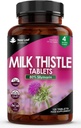 Neue Blattprodukte Milchdistel 1000mg Tabletten (4 Monate Versorgung) Hohe Festigkeit 2000mg 80% Silymarin, Vegan Tabletten, GMO-frei, Gluten-freie 120 Tabletten