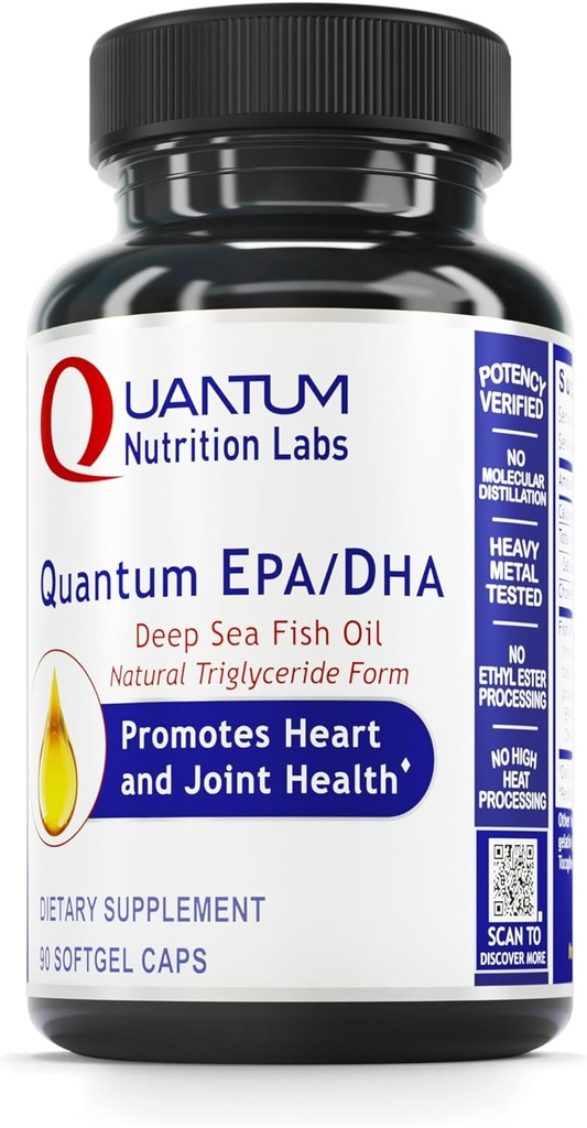 Quantum Nutrition Labs EPA DHA Fish Oil Softgels - Omega 3 Fish Oil, Omega 3 Supplement, EPA DHA, Omega 3 Fatty Acids Supplements für Damen und Herren, Natürlich - 90 Softgel Kapseln