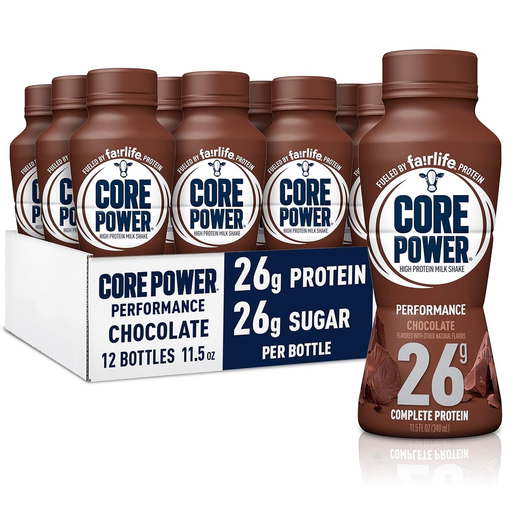 Core Power Fairlife 26g Secous de lait protéinique, prêt à boire pour la récupération d'entraînement, chocolat, 11,5 Fl Oz (paquet de 12)