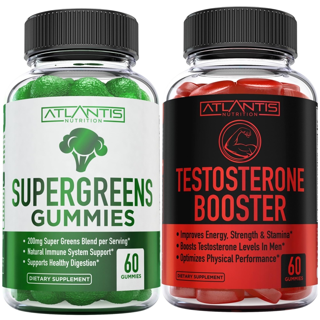 Atlantis Nutrition Supergreens 60 Gummi + Testosteron Booster 2-Pack (120 Gummi)