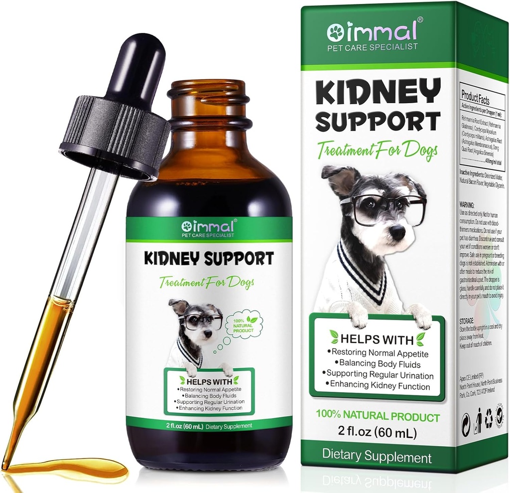 Nierenunterstützung für Hunde - Nierenunterstützungsergänzung, Unterstützt Immun-, Urinär- und Nierengesundheitsfunktion, natürliche Kräuterergänzung (2 Fl Oz)