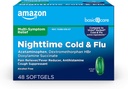 Amazon Basic Care Nighttime Cold and Flu Relief Softgels, 6 heures de médecine froide, soulage les symptômes majeurs de la grippe afin que vous puissiez vous reposer, 48 Compte (paquet de 1)