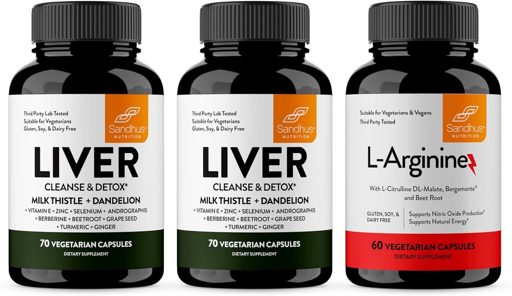 Sandhu's Liver Renew Cleanse & L-Arginin mit Nitric Oxid Precursor Capsules | Unterstützt Immun-, Verdauungs-, Energie- und Gesunde Zirkulation