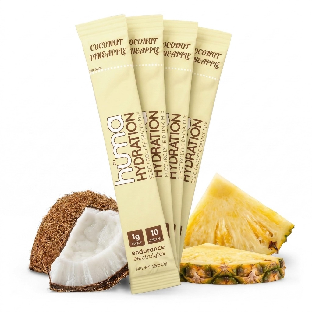HUMA CHIA Mélange de boisson d'hydratation, Ananas de noix de coco 30 Packets - Basse calories, Poudre d'électrolyte élevée pour le sport et l'exercice - 100% naturel, 1g de sucre, 10 Cal