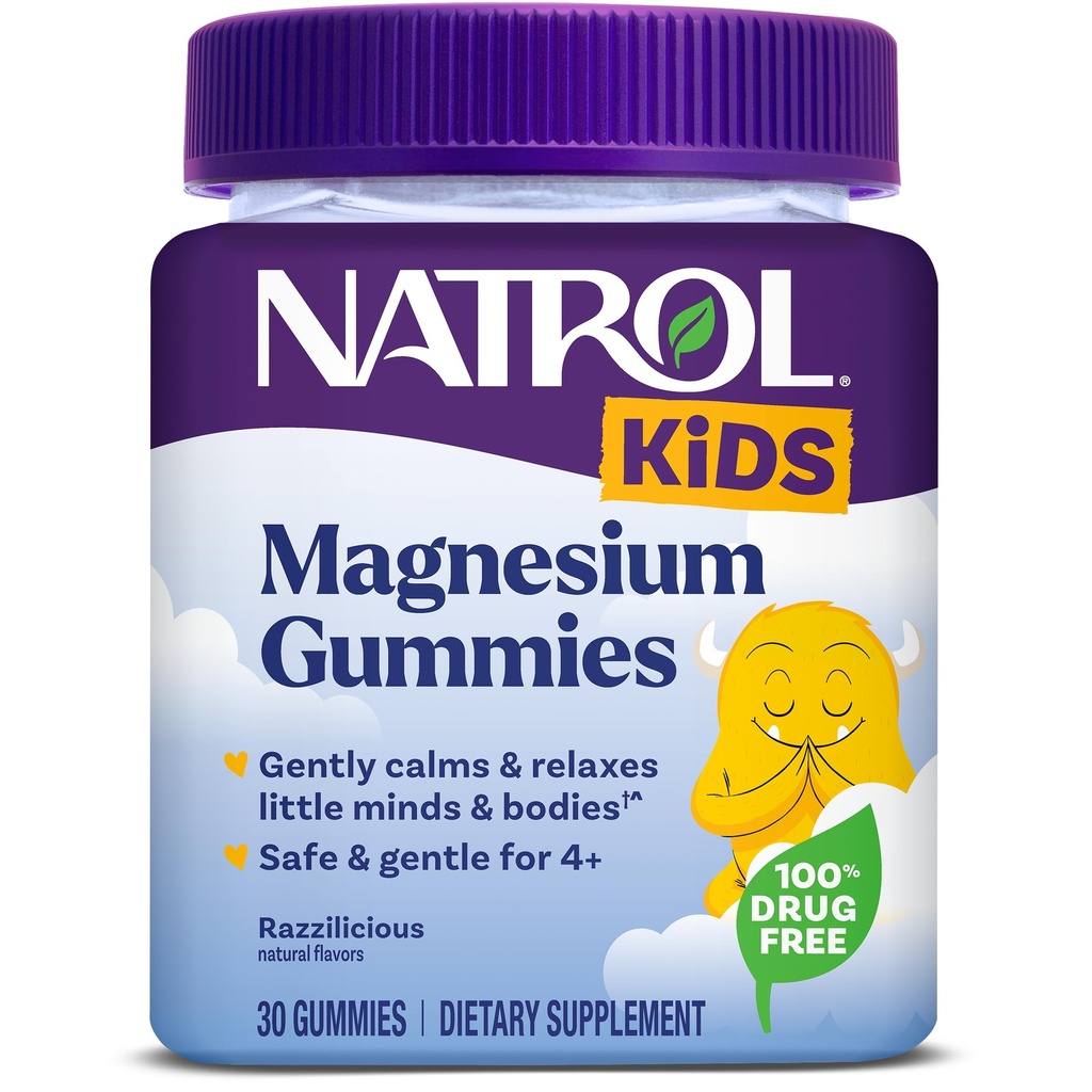 Natrol Kids Magnésium Citrate Gummies, Calme doucement et Relax Petits Esprits et Corps, Plus Soutenir la relaxation et la fonction musculaire saine, 30 Gummies Razzilicious, Jusqu'à 30 jours d'approvisionnement