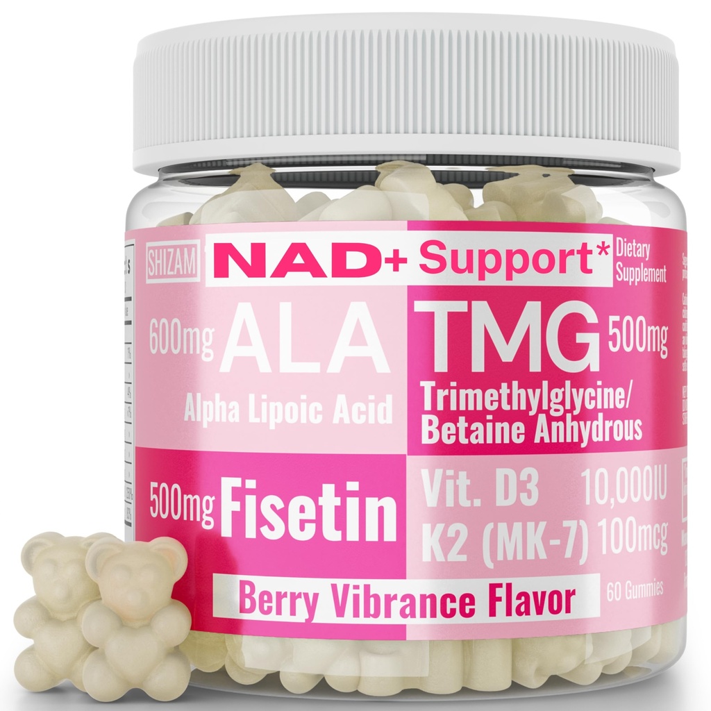 SHIZAM TMG Betaine Alpha Lipoic Acid ALA D3 Fisetin Gummis, Trimethylglycin Trimethylglycin R-Alpha NAD+ Plus + HCL Ergänzungen, Mitochondrial Senolytic Activator, NR Kapseln Pulver 600mg 1000mg