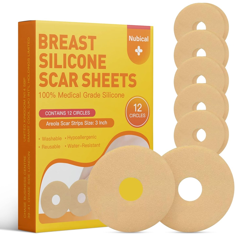 Silikon Narbenblätter für Brust 12 Pack - Medizinische Narbenentfernungsblätter - Silikon Blatt Brust Postchirurgie Zubehör für Narbenbehandlung - Areola Gel Circles (3 IN)