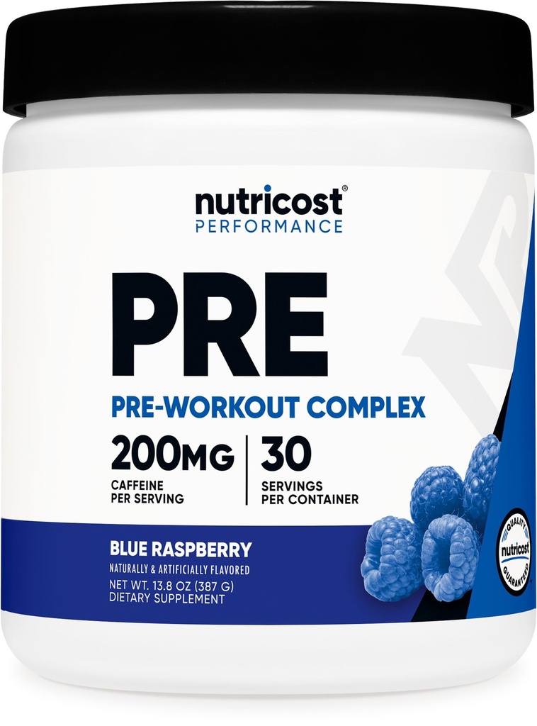 Poudre complexe de pré-entraînement Nutricost (30 portions, framboise bleue) - Supplément de pré-entraînement avec les acides bêta-alanine, taurine et amino