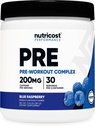 Poudre complexe de pré-entraînement Nutricost (30 portions, framboise bleue) - Supplément de pré-entraînement avec les acides bêta-alanine, taurine et amino