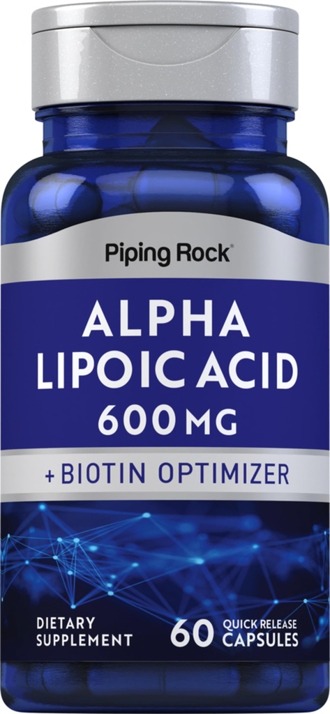 Piping Rock Alpha Acide lipoïque 600mg de ALA avec l'optimisation de la biotine. 60 Capsules.